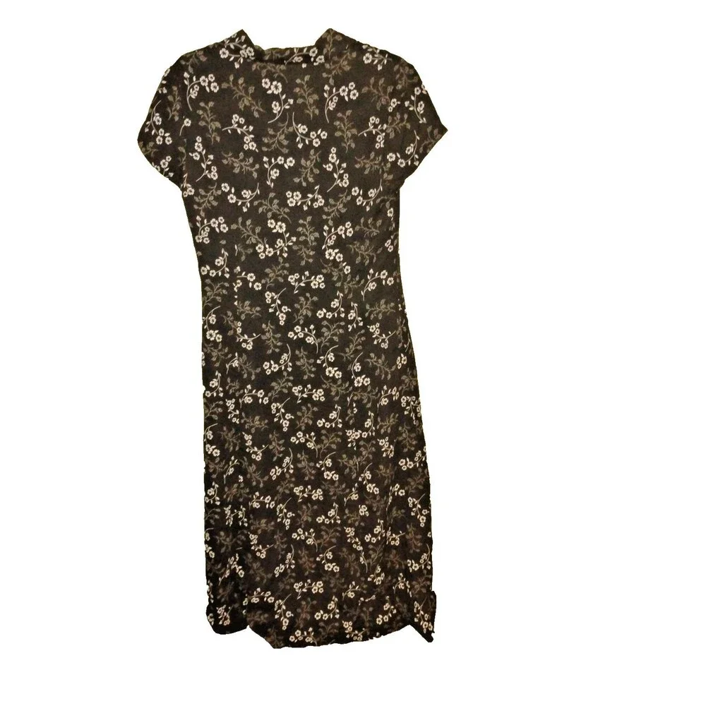 Casual Corner Annex Black White Floral Maxi Dress Sweetheart Collar Button Vneck - Picture 11 of 12